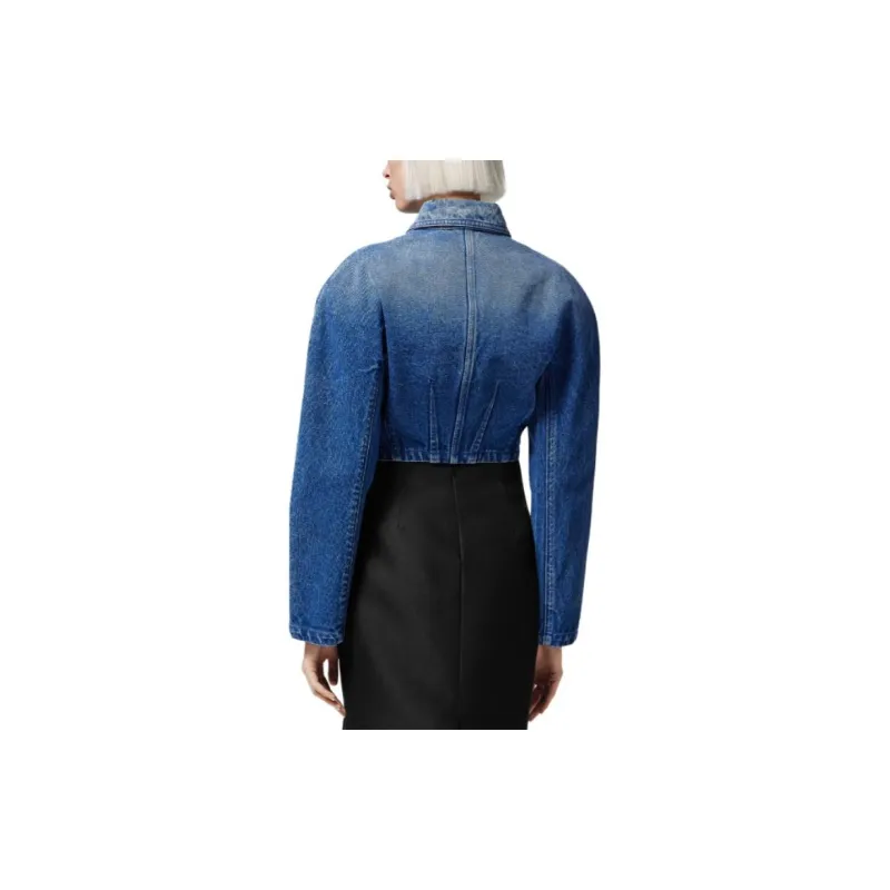 VERSACE Rounded Crop Denim Jacket 'Medium Blue'-3