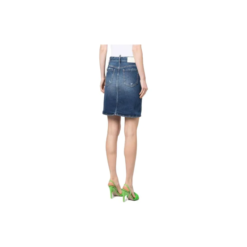 DSQUARED 2 High Waist Distressed Denim Skirt-3