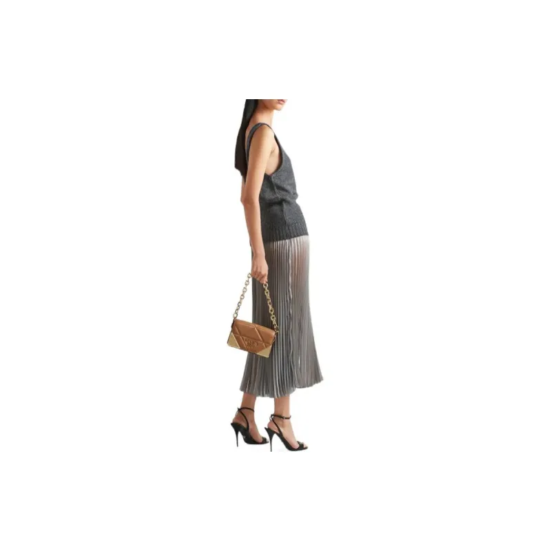 PRADA Logo Waistband Pleated Midi Skirt-3