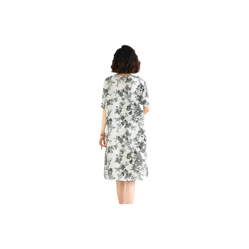 H YXIANG Short Sleeved Dresses Women's White Base Vine-2