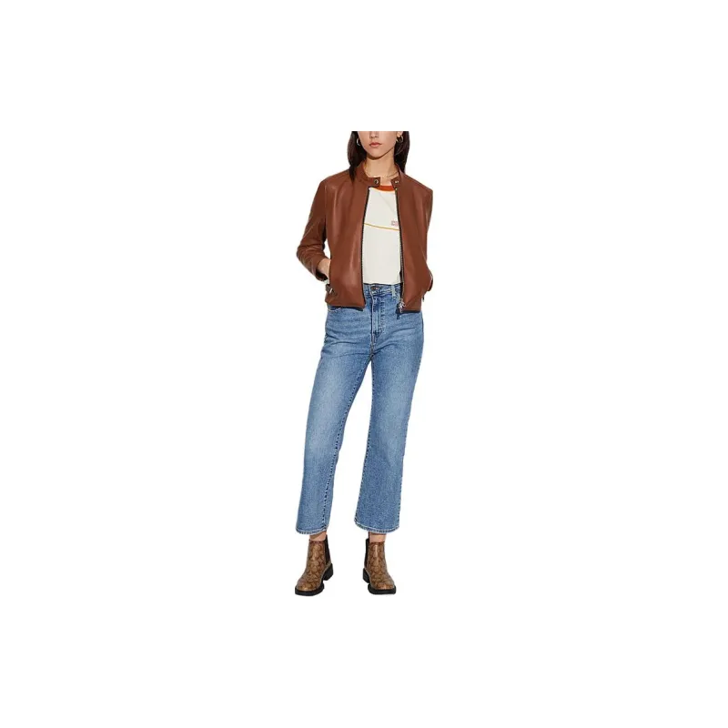 COACH SS24 Leather Jacket Women's Brown-1