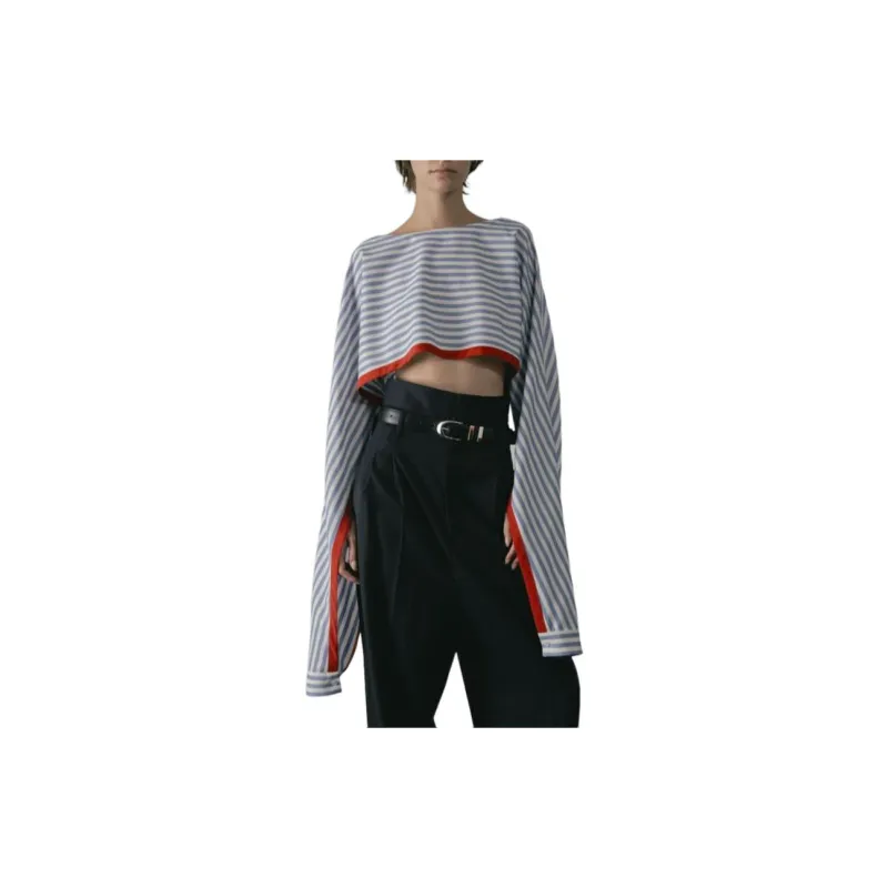 CINOH SS24 Crop Tops Women's Blue White Stripes-1