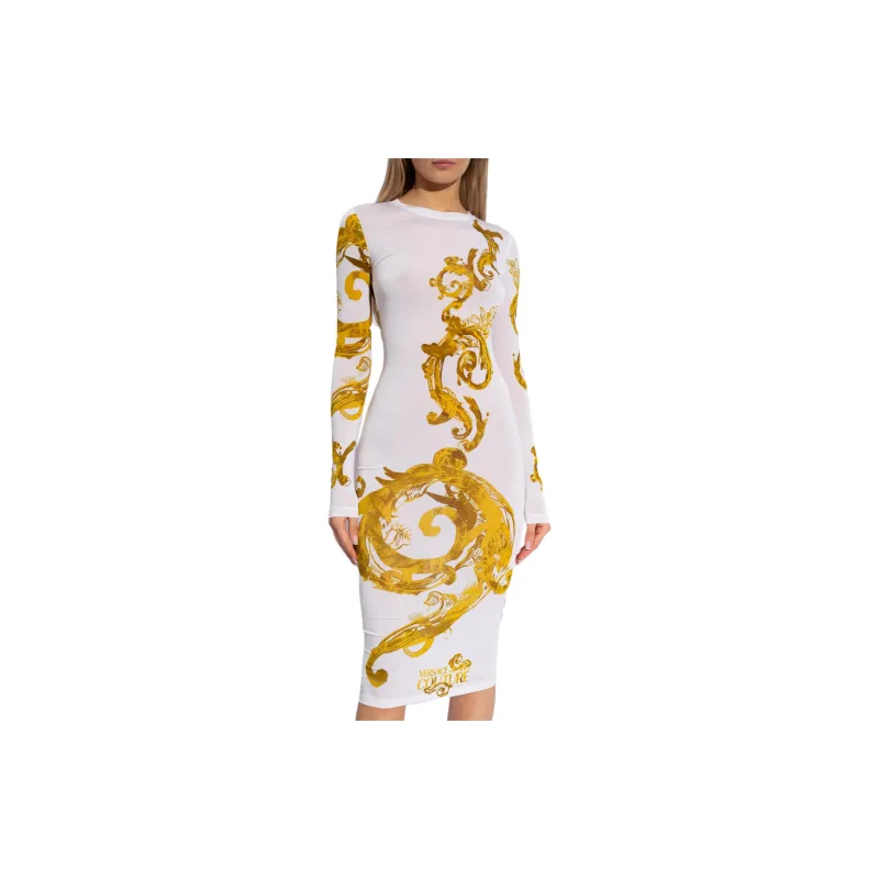 VERSACE JEANS Watercolour Couture Long Sleeved Midi Dress-2