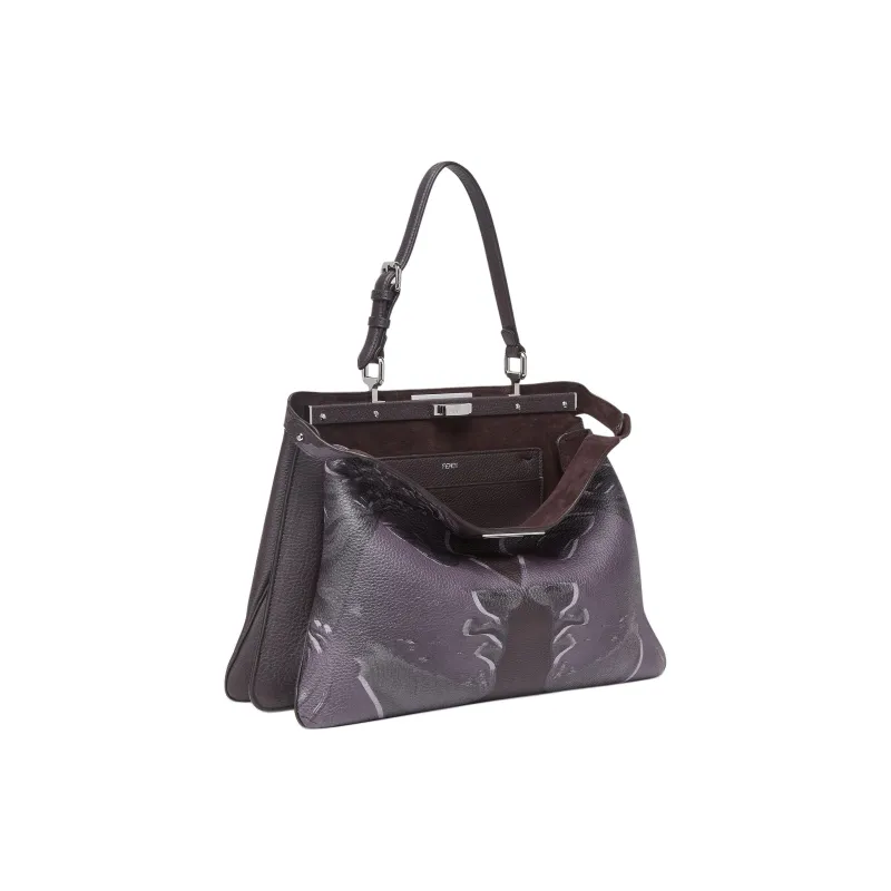 FENDI Peekaboo Calfskin One Shoulder Handbags Large Size Women's Dark Purple-2