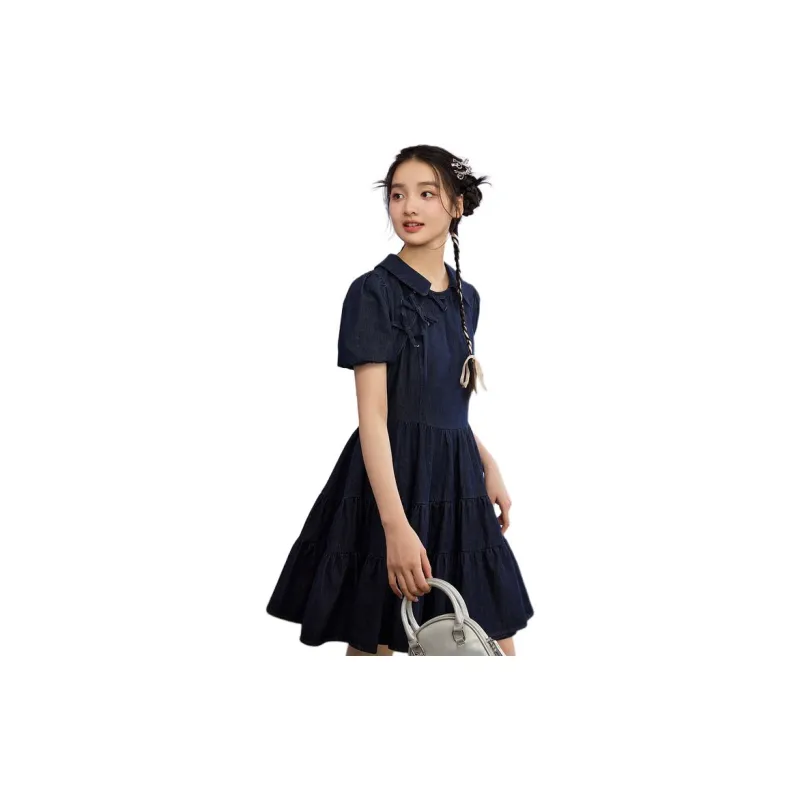 ZIHAN SS24 Short Sleeved Dress Women's Dark Denim Blue-3