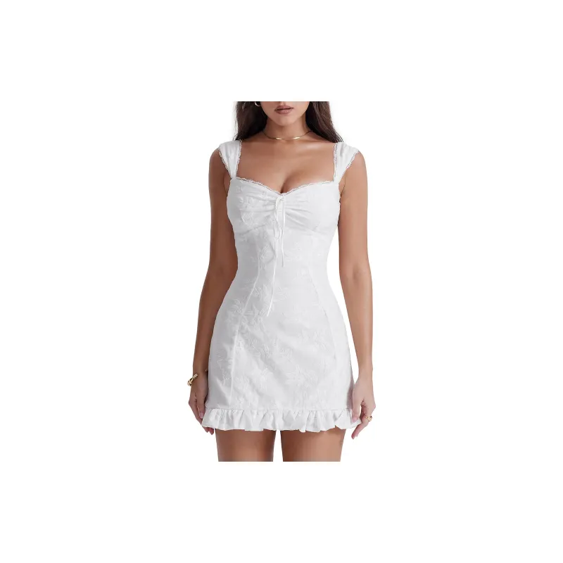 HOUSE OF CB Odessa Embroidered Dress Slip Dresses Women's White/White-1