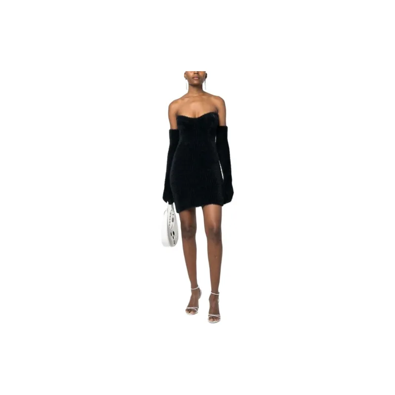 OFF-WHITE Fuzzy Gloves Strapless Minidress-3