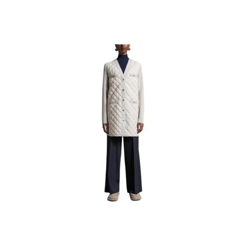 Moncler Padded Wool Long Cardigan Down Jacket Women's White-1