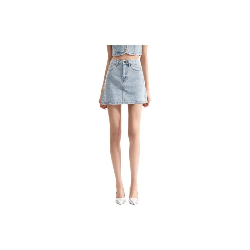 Self portrait Denim Short Skirts Women's Light Denim Blue-1