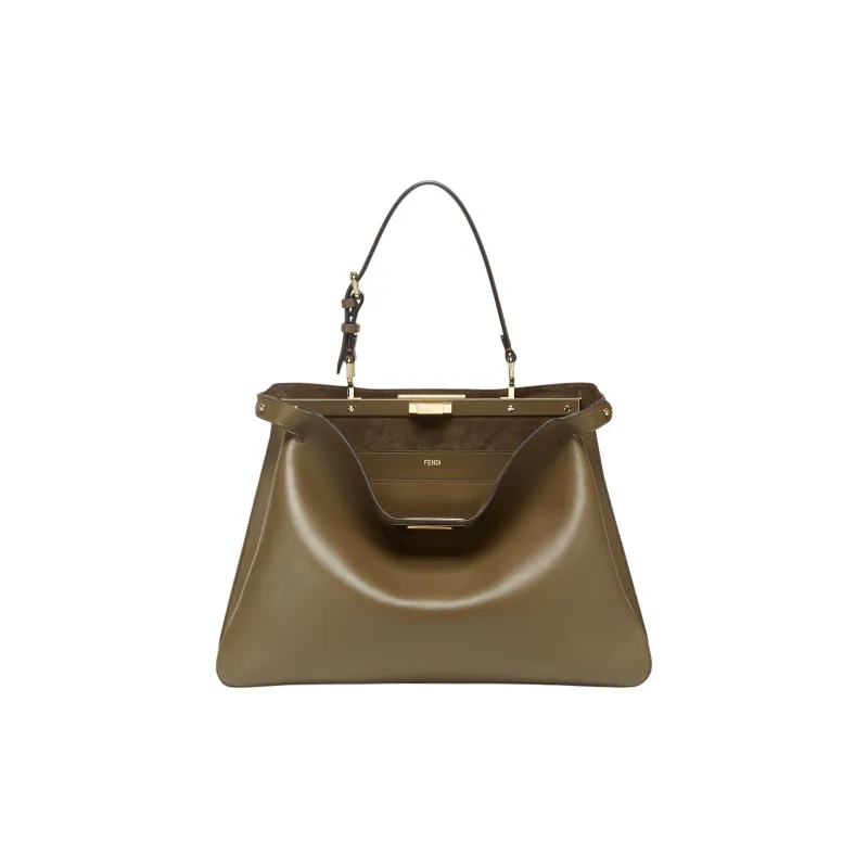FENDI Peekaboo Calfskin Handbag Large Size Women's Green-0