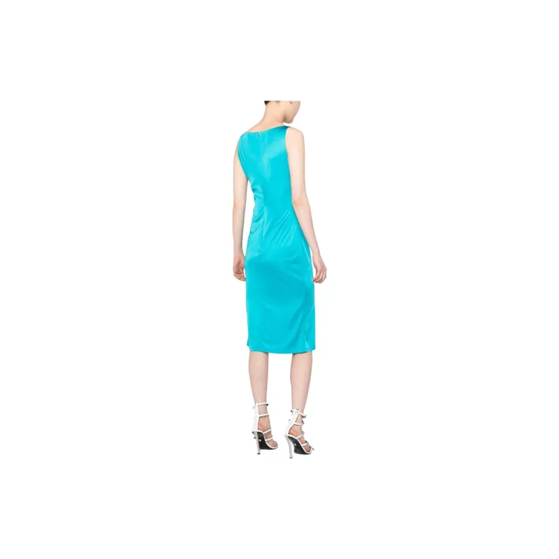 VERSACE Logo plaque Cowl neck Midi Dress-2