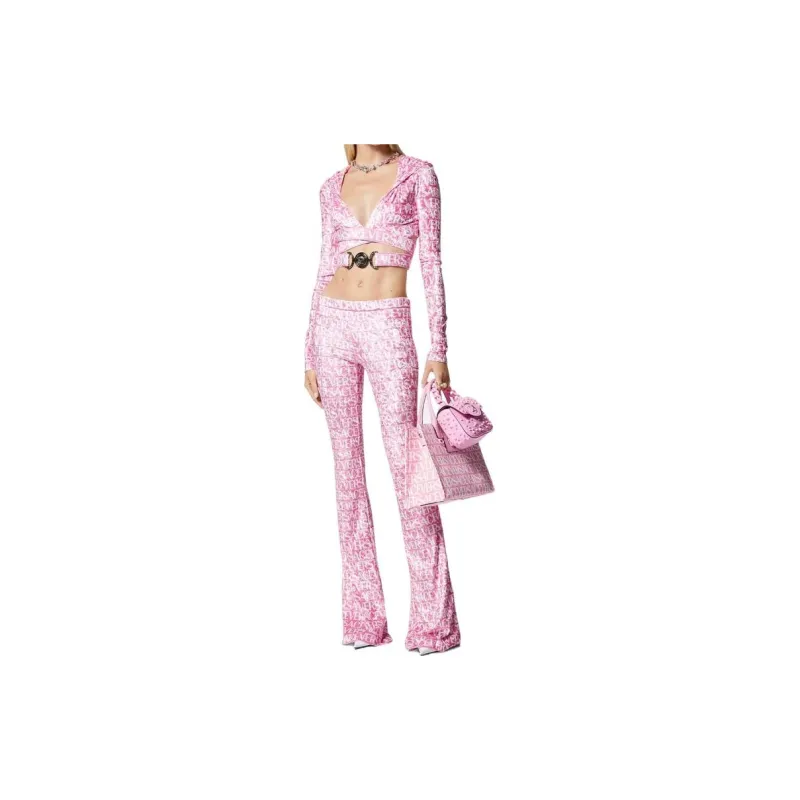 VERSACE Logo print Flared Trousers-1