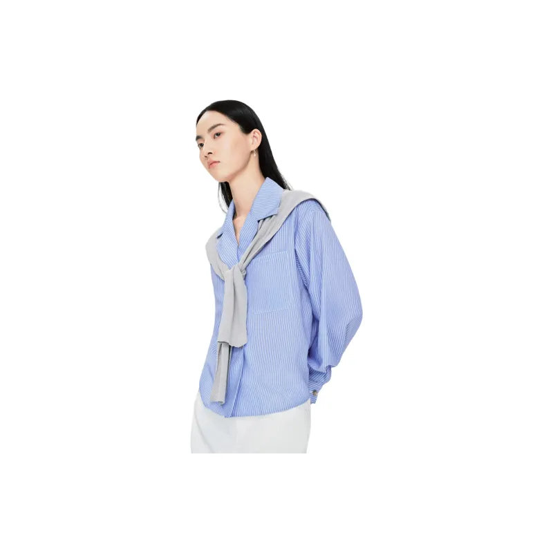 TKY SHOP Shirt Women's Blue Stripes Pattern-1