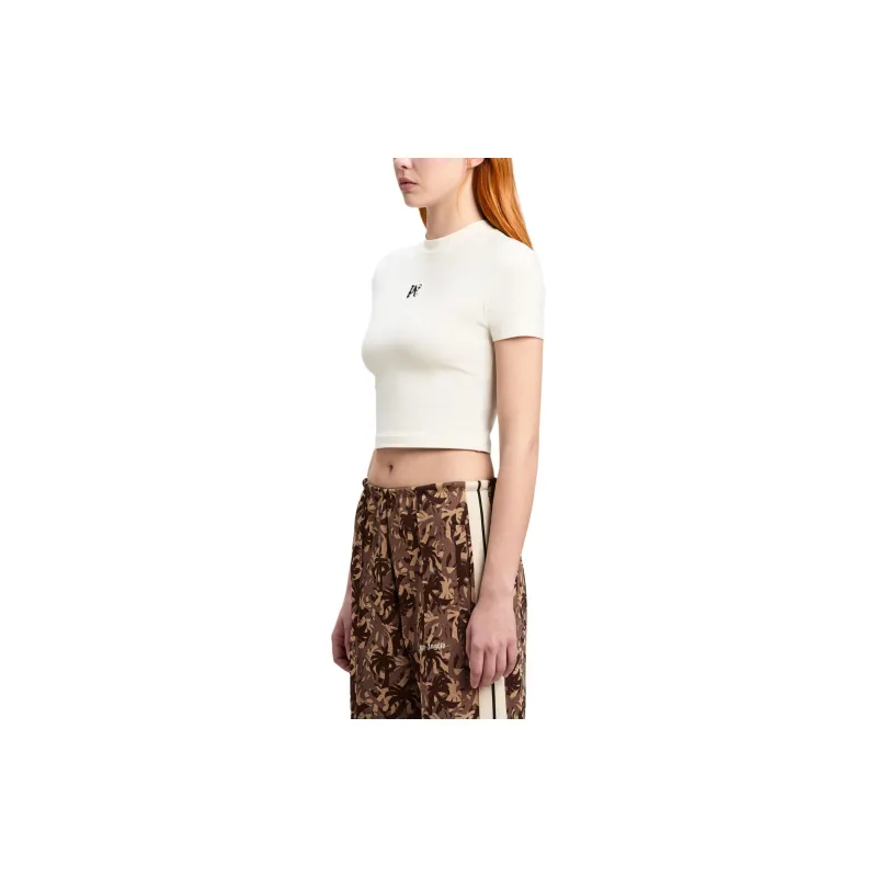 PALM ANGELS Logo Embroidered Cropped Crewneck T Shirt-3