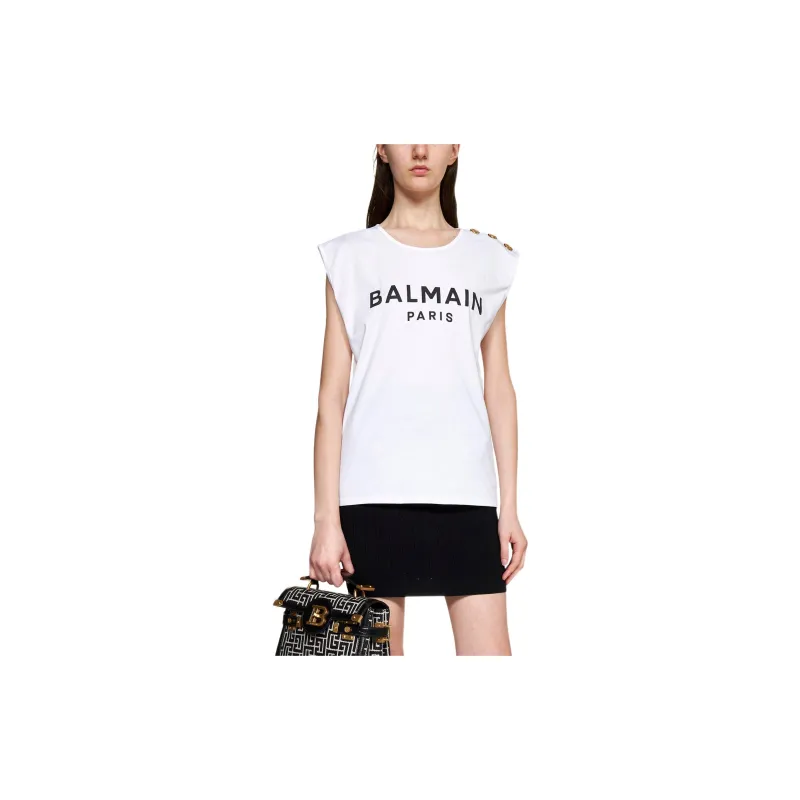 BALMAIN Button detail Logo print Tank Top-2