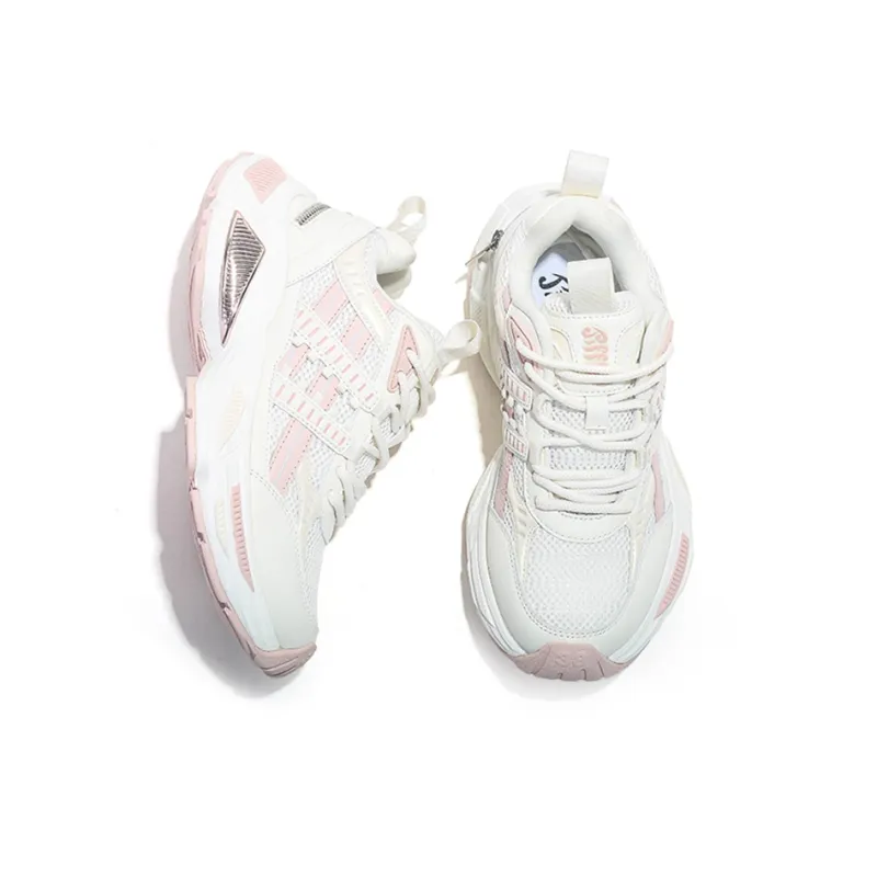 Jifffly Height Enhancing Wear Resistant Lightweight Low Top Chunky Sneakers Women's White Pink-3