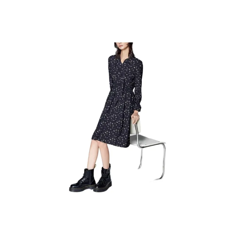 GAP Long Sleeved Dresses Women's Black Floral-3
