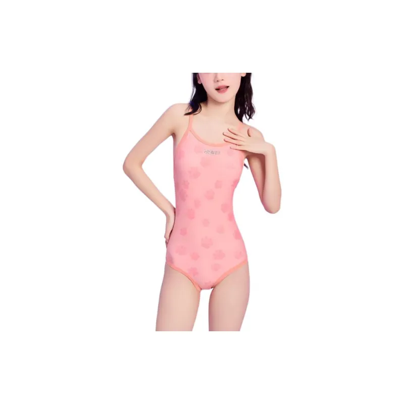 ZOKE One-piece Swimsuit Women's Pink Footprint Print-2