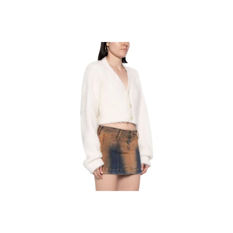 Vetements Fluffy Fancy Button Cropped Cardigan 'Beige'-3