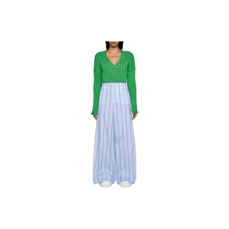 MARNI Distressed V Neck Rib Sweater 'Green'-1