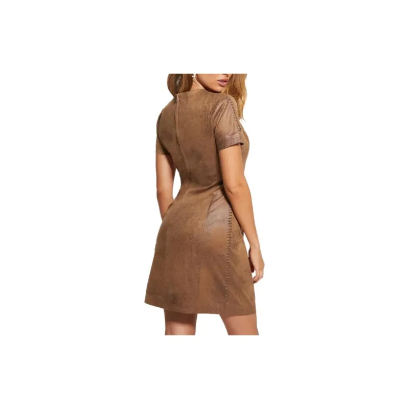 GUESS Eco Sveva Faux-Leather Icon Dress Short-Sleeved Dresses Women's Brown-2