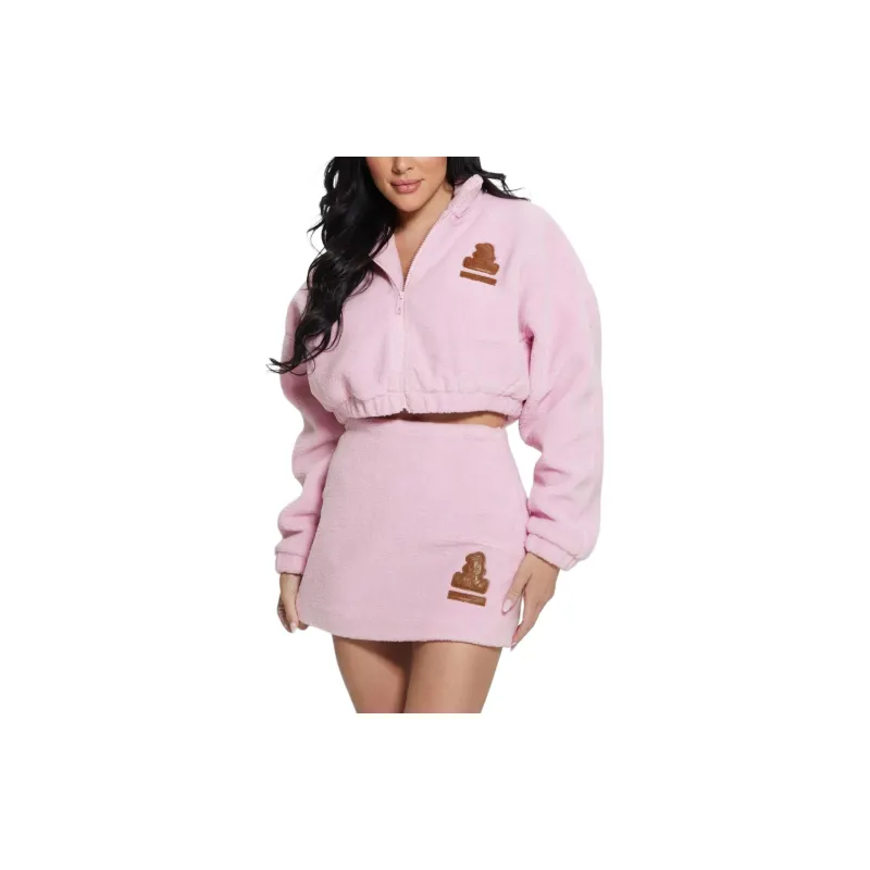 GUESS Bunny Patch Sherpa Fleece Zip Jacket Jackets Coats Women's Pink-1
