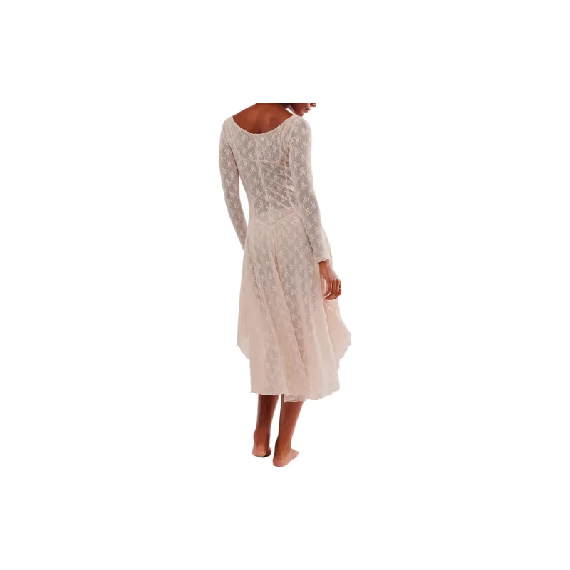 FREE PEOPLE Dial For Drama Slip Long-Sleeved Dresses Women's Crystal Grey-2