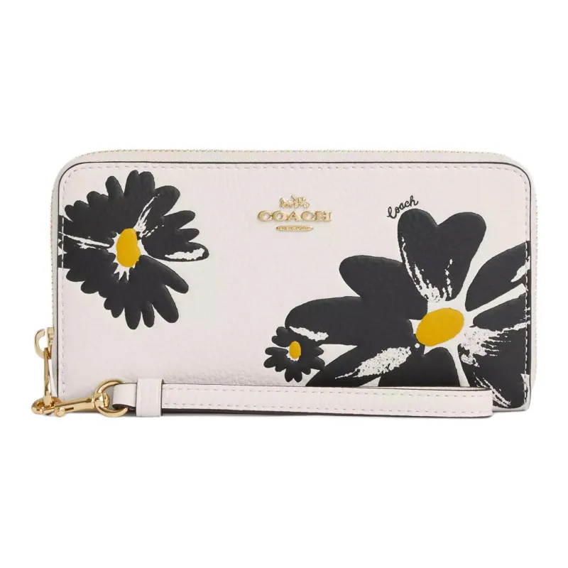 COACH Zip Around Litchi Grain Leather Wallet Small Size Women's Chalk Multicolor-0