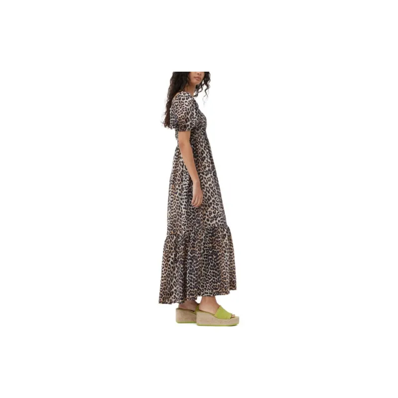 GANNI Short Sleeved Dresses Women's Leopard Color-4