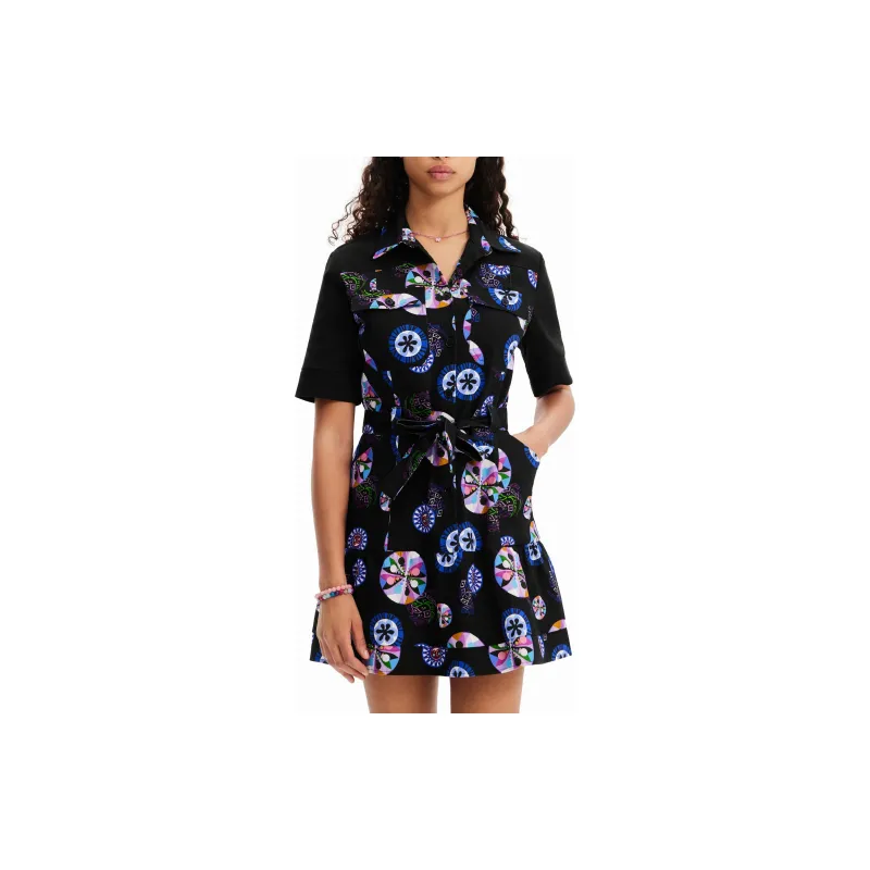 Desigual Vestido Corto Camisero Bolas M. Christian Lacroi Short Sleeved Dress Women's Black-2
