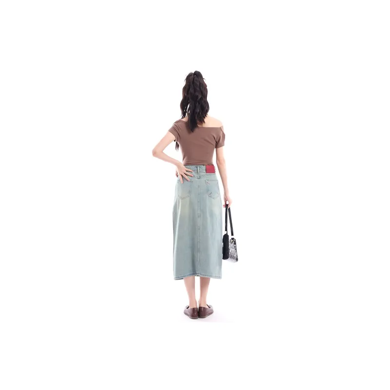 BVODE Denim Long Skirt Women's Glacier Blue-2