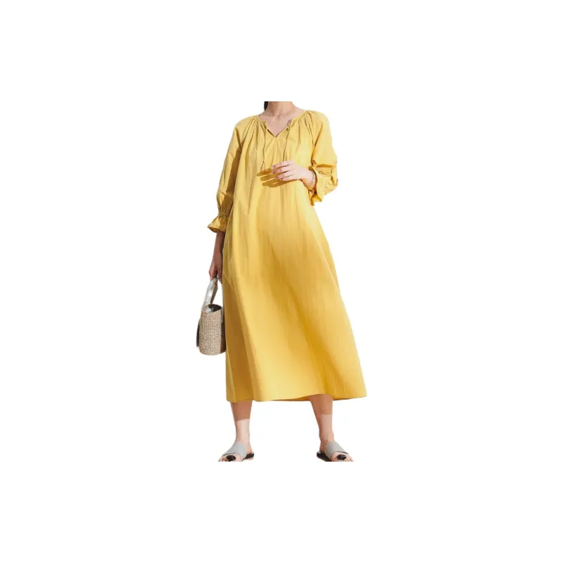 Beams Long Sleeved Dresses Women's Yellow-3