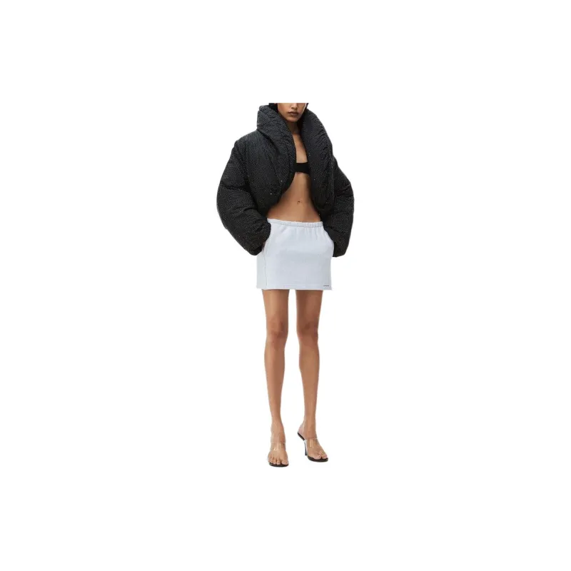 Alexander Wang Crystal Hotfix Cropped Puffer Jacket Jackets Coats Women's Black-1
