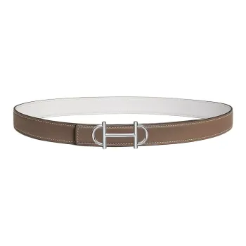 HERMES Calfskin Leather Belts Women's Taupe 2.4CM