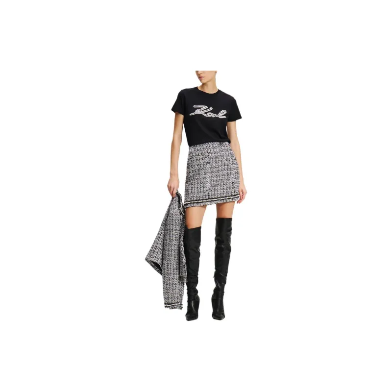Karl Lagerfeld Pearl embellished Bouclé Mini Skirt-2