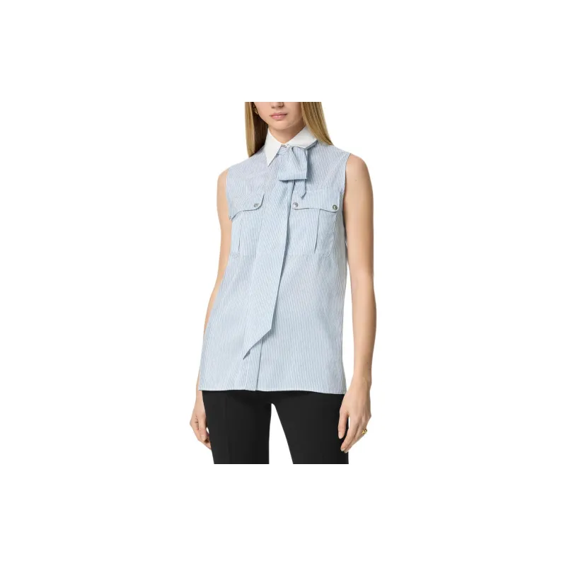 VERSACE Lavalli�re Striped Silk Blouse-2