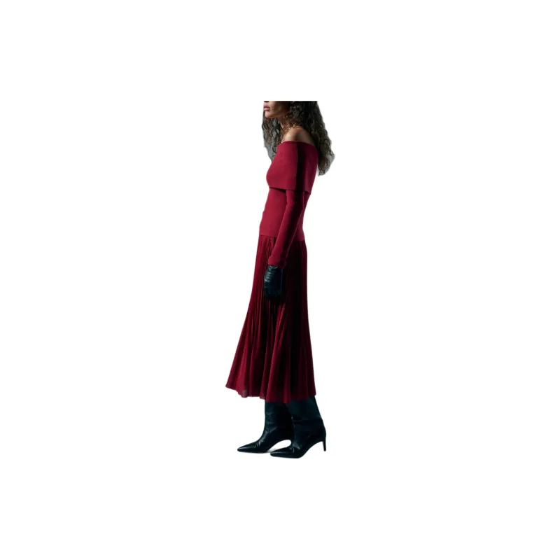 ARITZIA Wilfred New Twirl Pleated Skirt Casual Long Skirts Women's Dark Ruby Red/Deep Gemstone Red-2