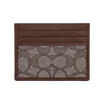 COACH Cow Leather Fabric Card Holder Mini Men's Oak With Ash Color