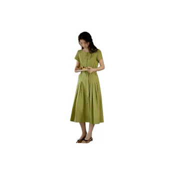 SOLIGHTER Short Sleeved Dresses Women's Mustard Green