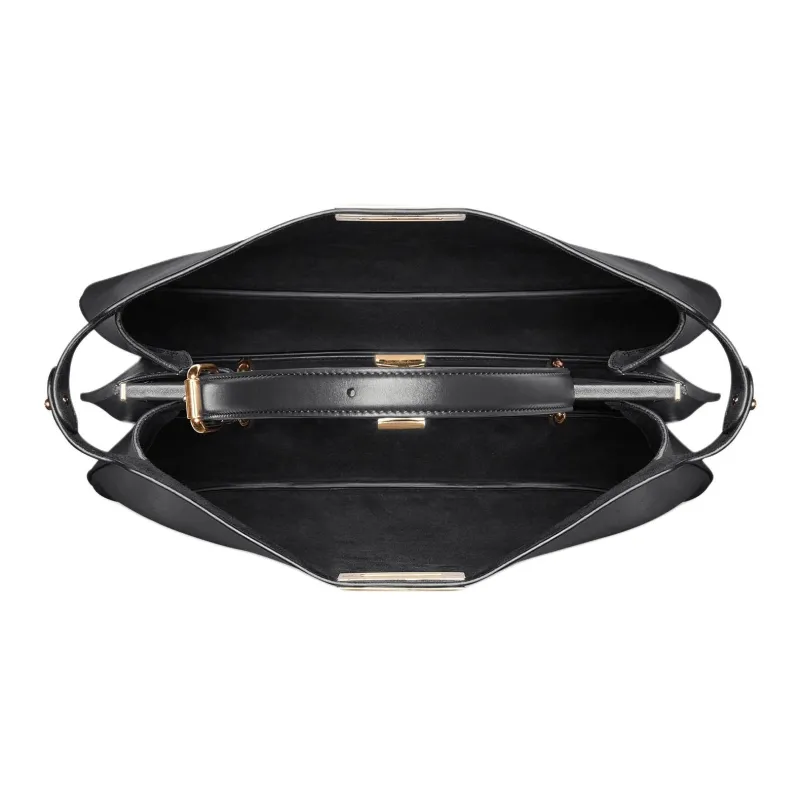 FENDI Peekaboo Calfskin Handbag Large Size Women's Black-4