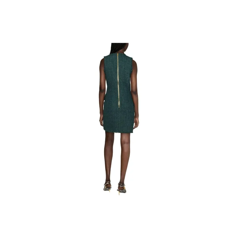 BALMAIN V neck Buttoned Tweed Minidress-2