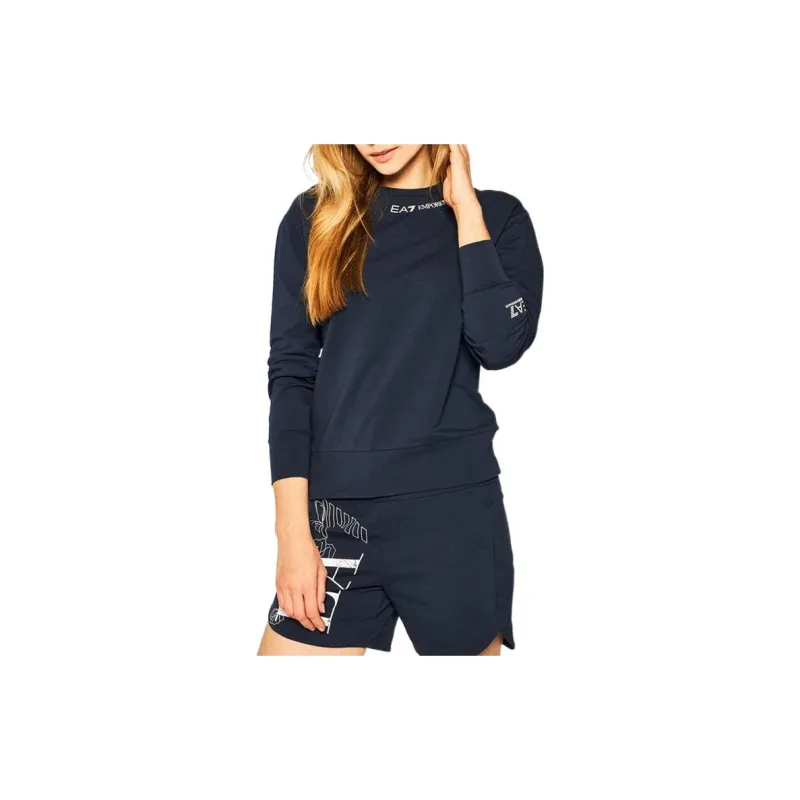 EMPORIO ARMANI Letter Casual Print Crew Neck Long Sleeved T Shirt T Shirt Women's Blue-1