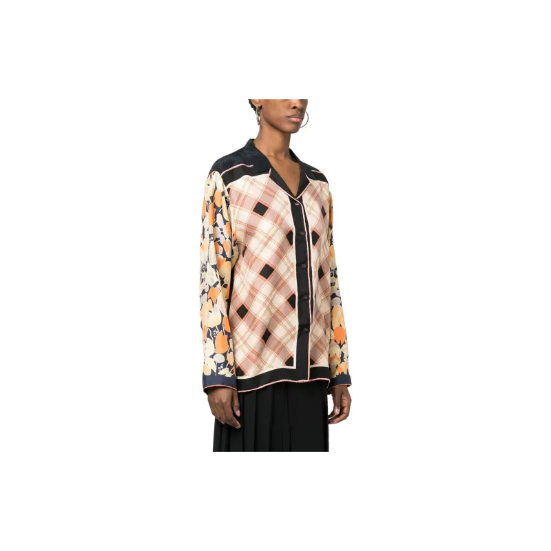 DRIES VAN NOTEN 2000s Mixed pattern Silk Blouse-2