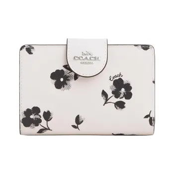 COACH Corner ZipWallet Canvas With Leather Coin Purse Wallet Women's Silver & Chalk Multicolor