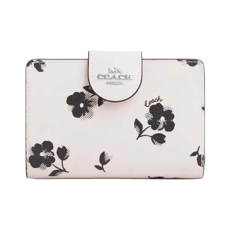 COACH Corner ZipWallet Canvas With Leather Coin Purse Wallet Women's Silver & Chalk Multicolor-0