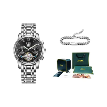 DOM Mechanical Movement Stainless Steel Watchband Watch Men's Watches Black Dial