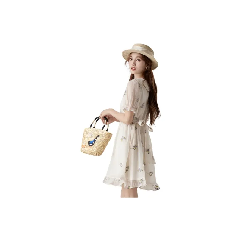 HUASJ Short Sleeved Dresses Women's Apricot-1