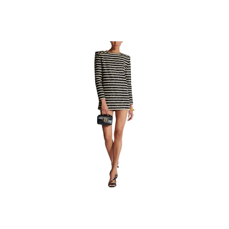 BALMAIN Striped Sequin Embellished Mini Dress-1