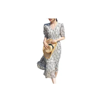 【dme】 Short Sleeved Dresses Women's Black Beige