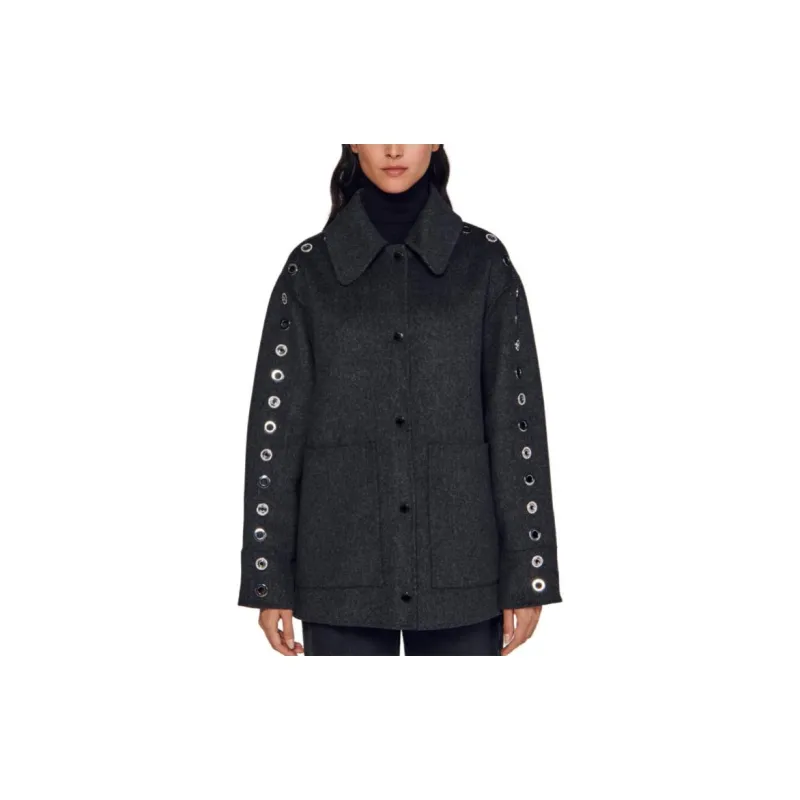 Sandro Eyelet-detail Wool-blend Coat-1